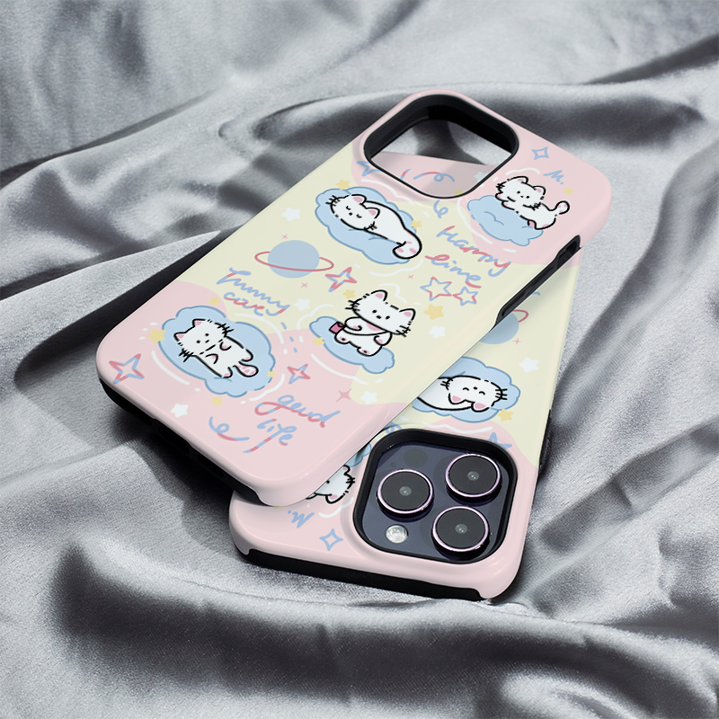 背包云朵猫iphone16Promax手机壳13适用苹果15plus保护套菲林硬壳12mini二合一XS/XR高级11防摔7/8/SE2全包14