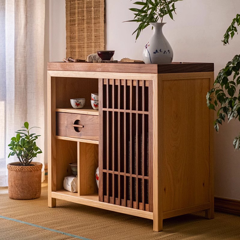 茶水柜实木茶台黑胡桃木小茶边柜