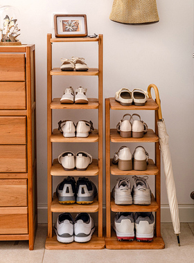 岩璞实木鞋架家用门口入户多层小窄收纳架玄关小户型简约开放鞋柜