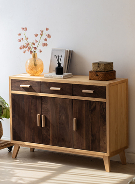 实木斗柜靠墙简约储物柜一体款原木边柜现代收纳柜客厅轻奢置物柜