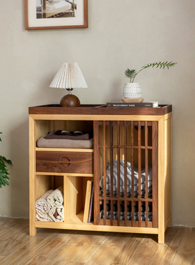 实木床尾柜卧室轻奢高级收纳柜简约衣柜新中式多功能黑胡桃储物柜