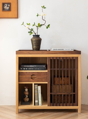 实木靠墙一体收纳柜餐边柜原木复古中式多功能储物柜简约新型斗柜