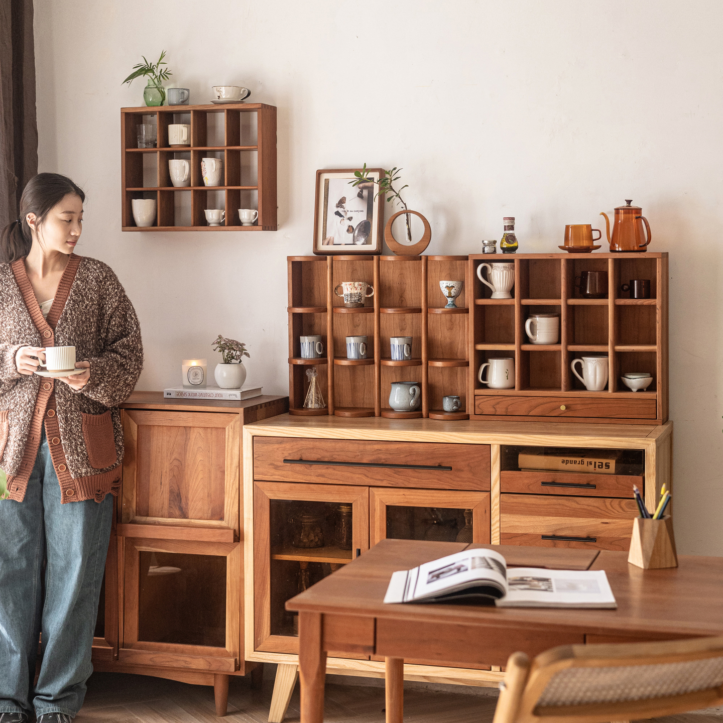 实木杯架置物架咖啡格子架