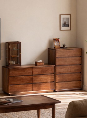 客厅斗柜实木收纳柜六斗柜轻奢高级胡桃木中古风储藏柜新款储物柜