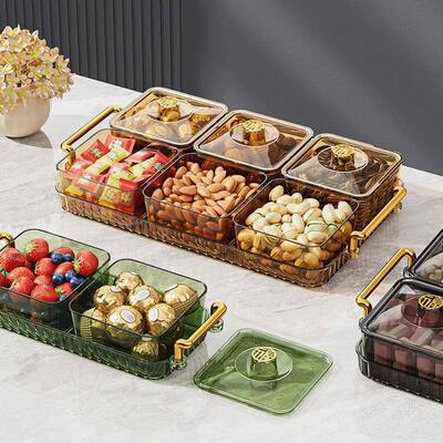 轻奢坚果干果盘分格客厅茶几点心零食摆放盘透明糖果收纳盒水果盘