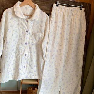 上新！城堡花园长袖长裤套装纯棉翻领双层纱布睡衣可外穿居家睡衣