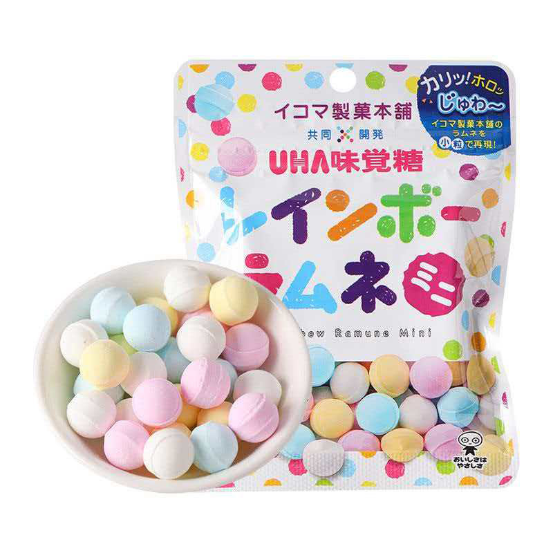 UHA悠哈味觉糖彩虹迷你汽水糖桃子味葡萄味糖果硬糖零食日本进口