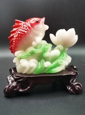 高档仿玉年年有余树脂工艺品摆件客厅桌面书房装饰品乔迁开业礼品