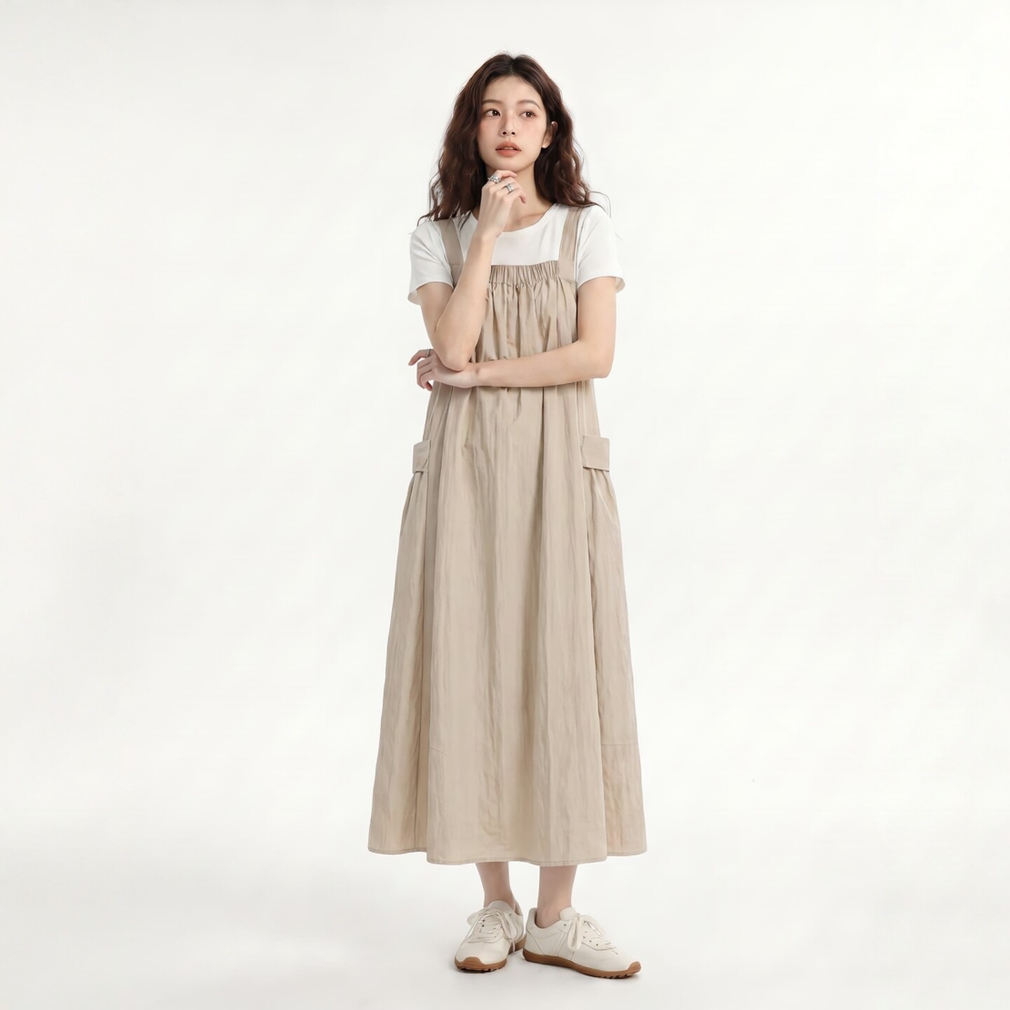 日系叠穿背带连衣裙女夏少女感减龄长裙大口袋G503