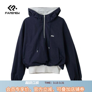 套装 宽松休闲拉链夹克时尚 凡人优品FARENEW假两件连帽外套女春季