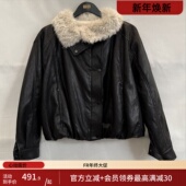 凡人优品短款 皮衣女毛领复古保暖夹克外套A348