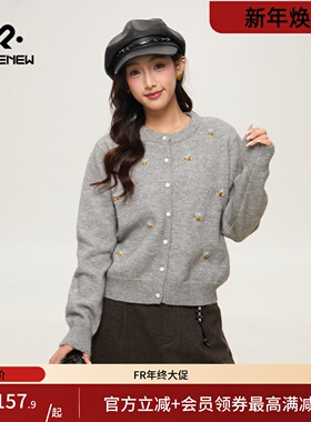 凡人优品女士圆领毛衣开衫冬季上衣内搭外套针织开衫M332