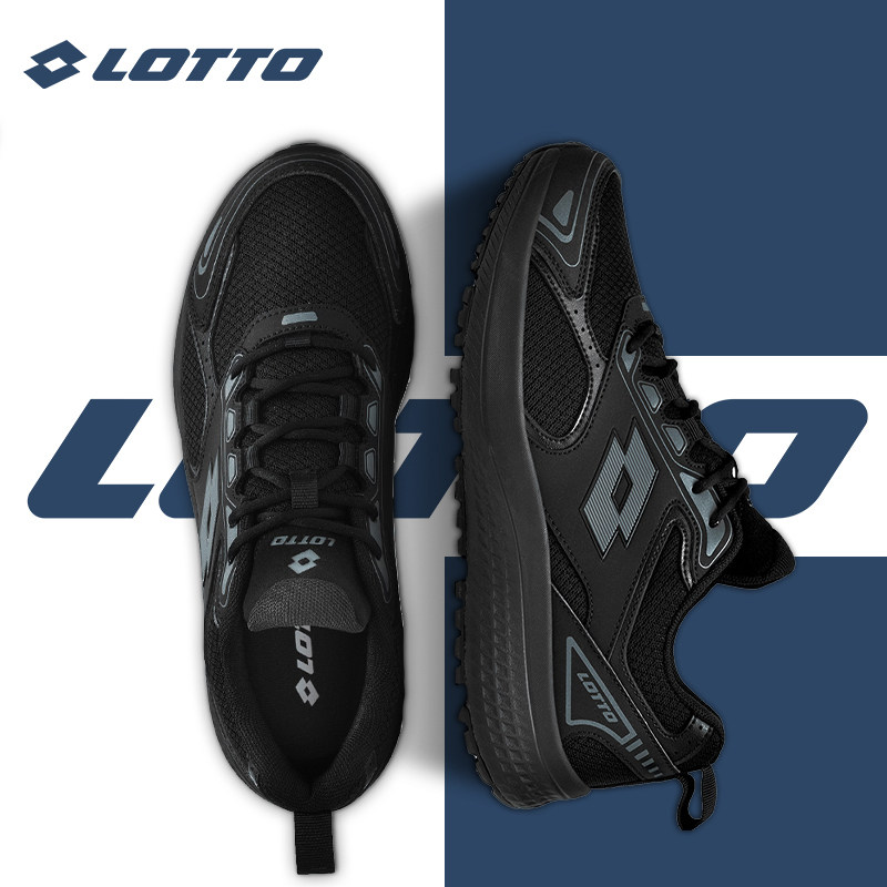 LOTTO乐途男网面透气运动鞋2026春秋季新款黑色软底皮面休闲鞋子