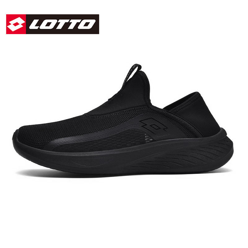 LOTTO乐途男鞋黑色一脚蹬运动鞋2026春夏新款轻便网面透气休闲鞋