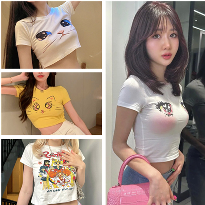 包邮3D性感大胸奶显胸大眼睛表情包女主播T紧身修身凸显T恤女