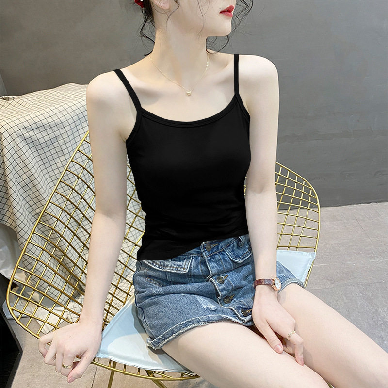 莫代尔小吊带背心女士春秋薄款修身外穿美背打底无袖内搭面膜上衣