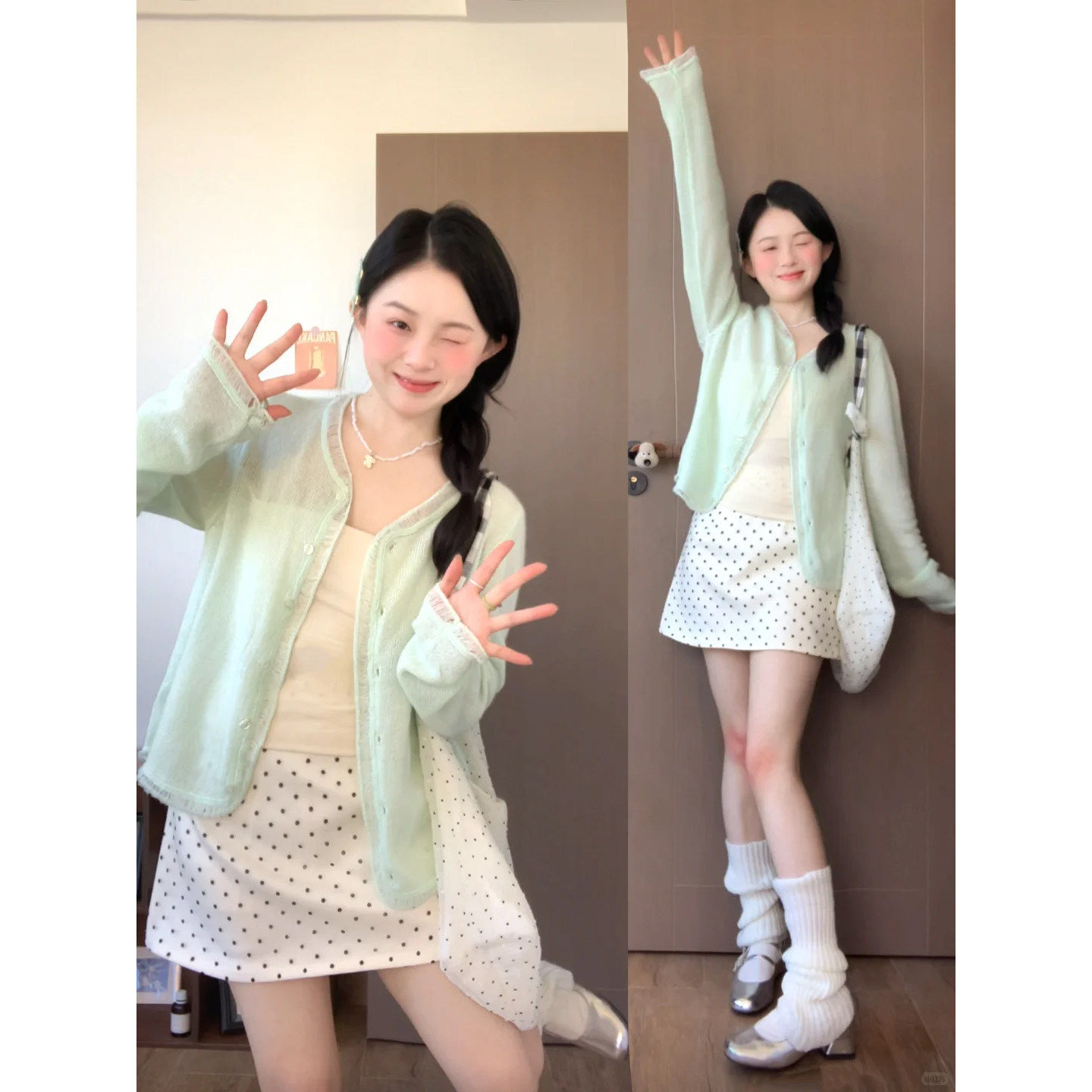 白色波点半身裙女早春季a字包臀半裙绝美巨好看短裙子韩miu系穿搭