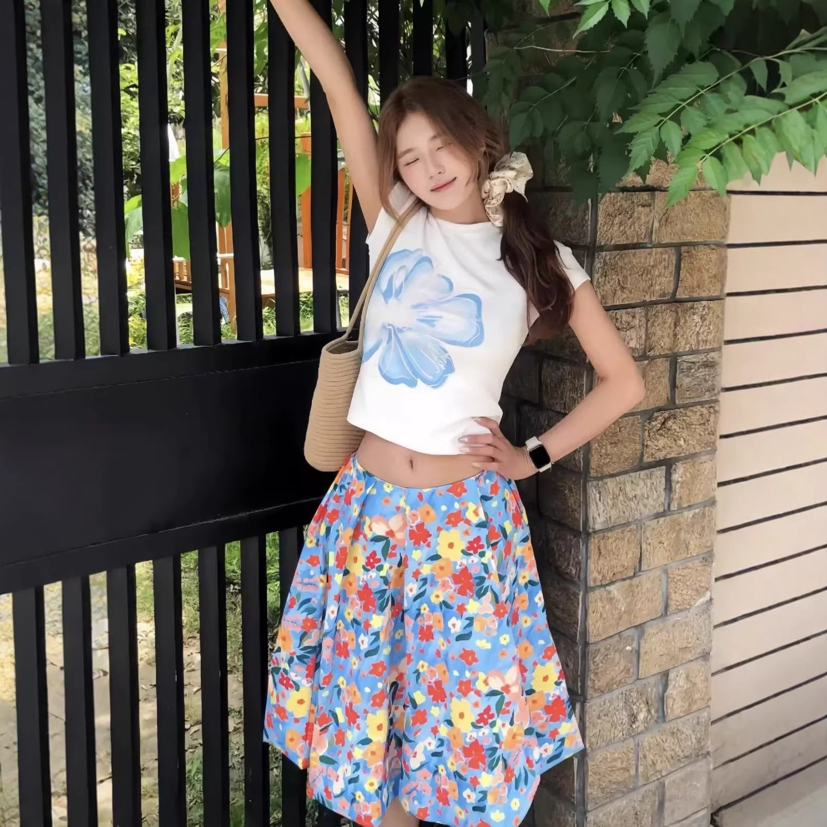 韩系油画半身裙女夏季2026新款碎花a字裙绝美多巴胺套装半裙穿搭