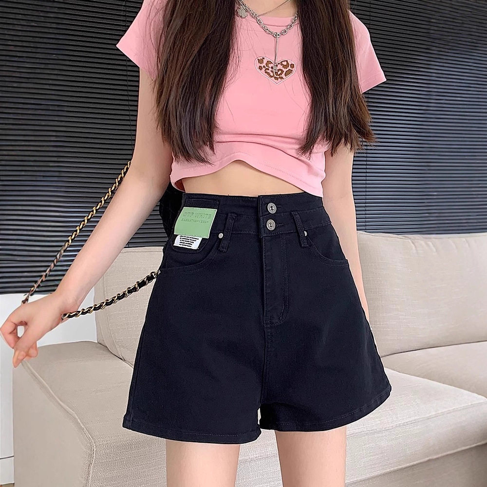 小个子黑色高腰牛仔短裤女大码胖mm夏季弹力显瘦遮胯休闲a字热裤