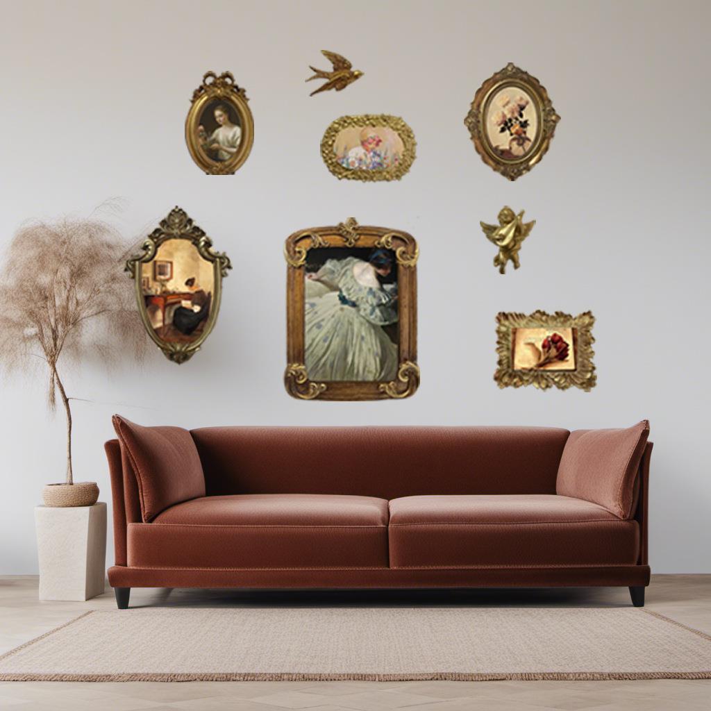 新款欧式美式复古怀旧组合挂画欧式中古小众客厅餐厅艺术画框相框