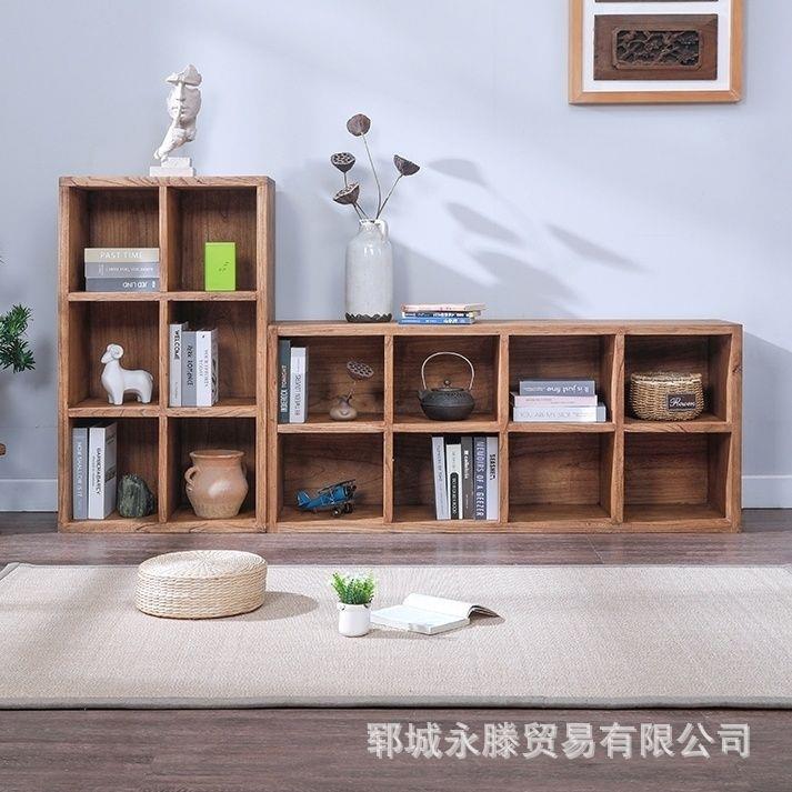 老榆木书架家用组合置物架落地靠墙书柜一体简易矮柜老榆木柜