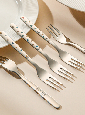 可爱水果叉316不锈钢高档轻奢甜品蛋糕叉子创意水果签ins高级感