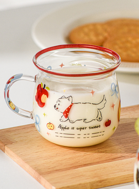 可爱玻璃杯牛奶杯带刻度可微波炉加热早餐杯家用高硼硅水杯子女生