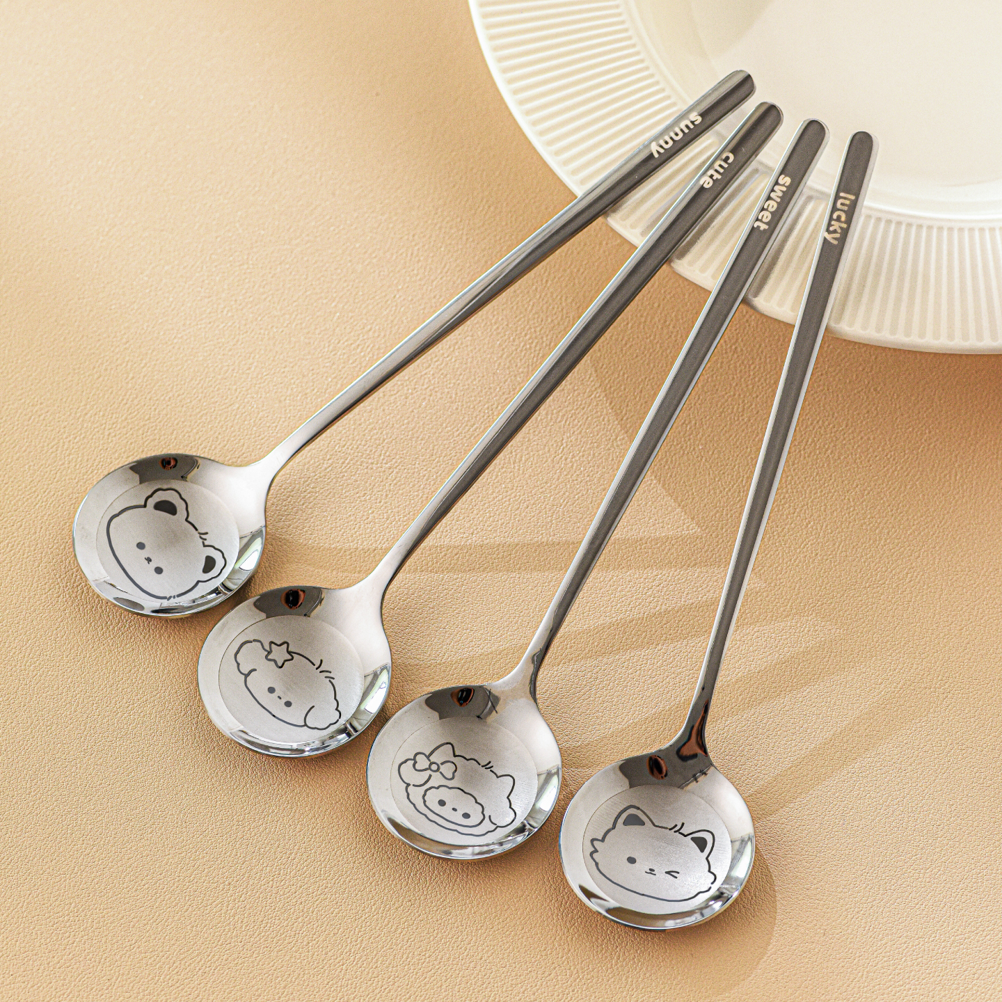 304不锈钢卡通长柄勺儿童饭勺
