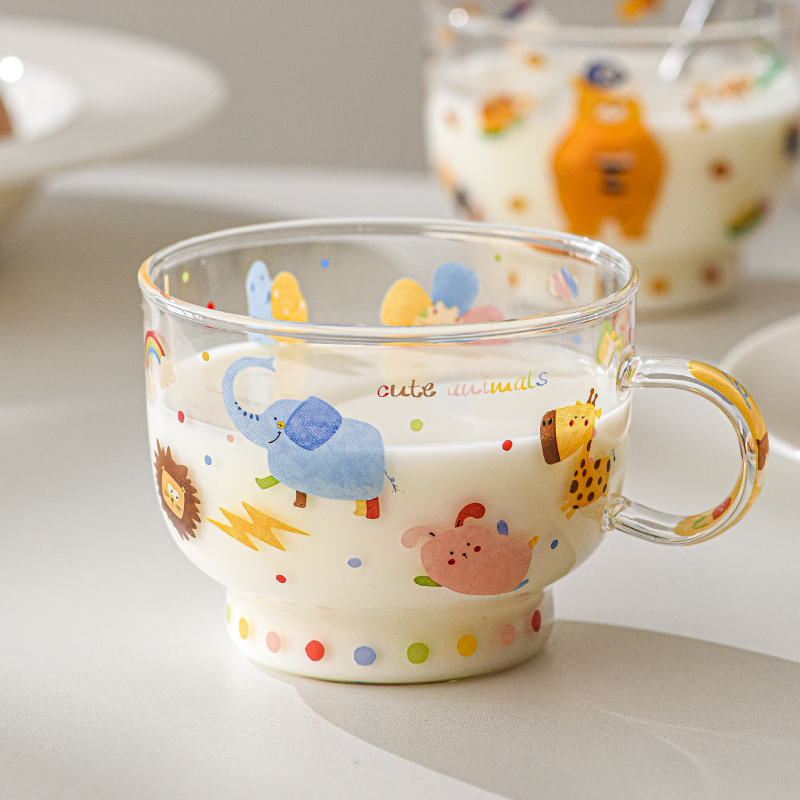 可爱高硼硅玻璃牛奶杯家用早餐杯