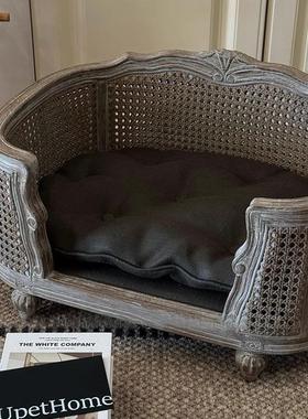 【OU】宠物原版正品橡木沙发床猫狗窝实木含垫精工雕花现货包顺丰