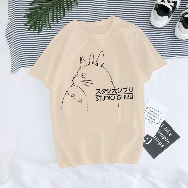 Totoro T shirt日系动漫龙猫周边女士大码T恤短袖休闲杏色圆领衫