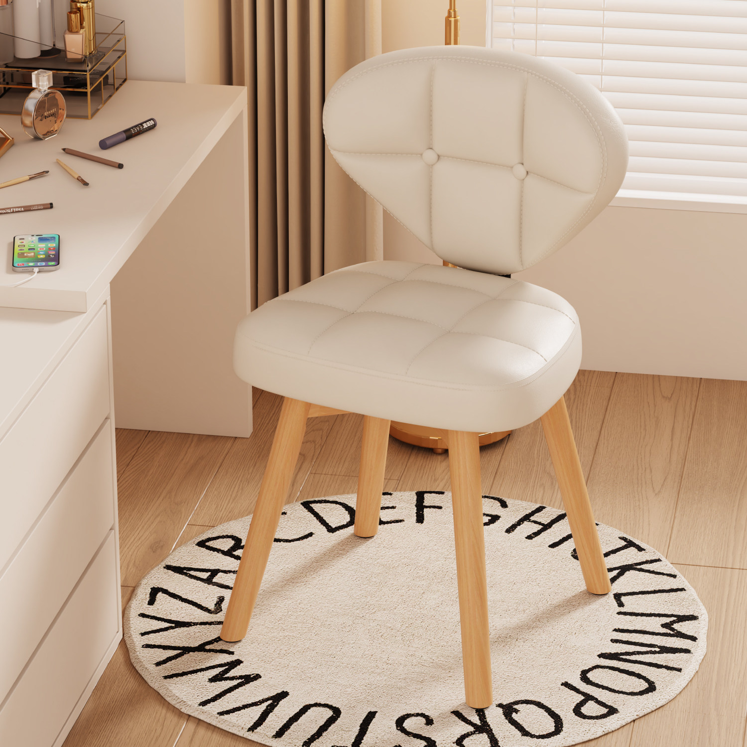 速发化高椅子家用复古梳妆奢轻凳妆级感靠背椅卧室专用梳妆台凳子