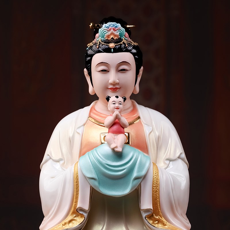 速发彩陶瓷送子娘娘神像供奉家用送子观音佛像德化白瓷摆件
