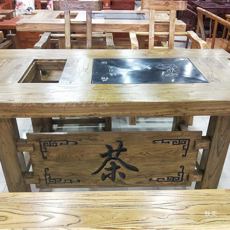 速发老榆木茶简茶道桌实木韩式茶桌椅组合功夫室约茶台榆木原木