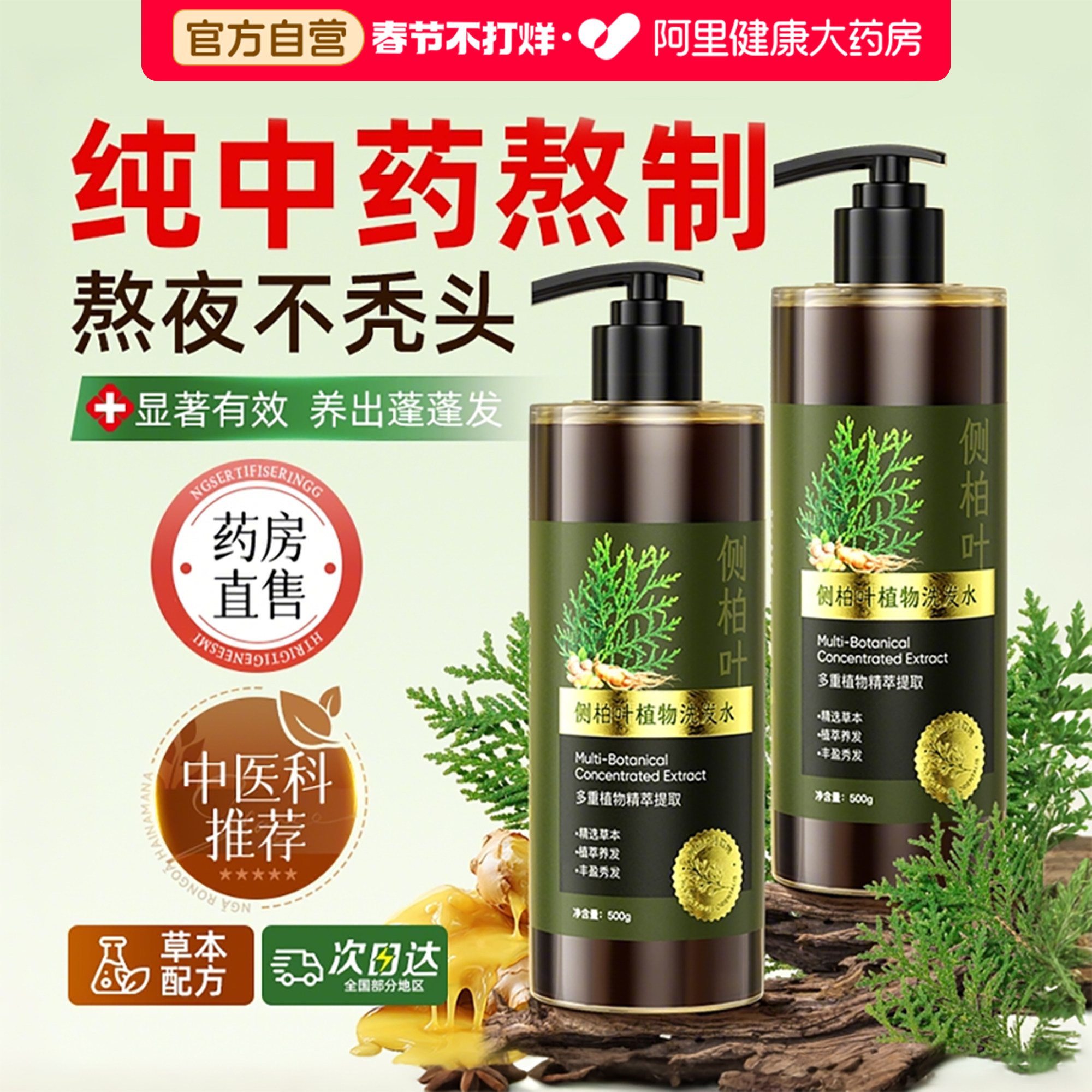 侧柏叶生姜洗发水防断发控油蓬松清洁生养发洗头膏正品官方旗舰店