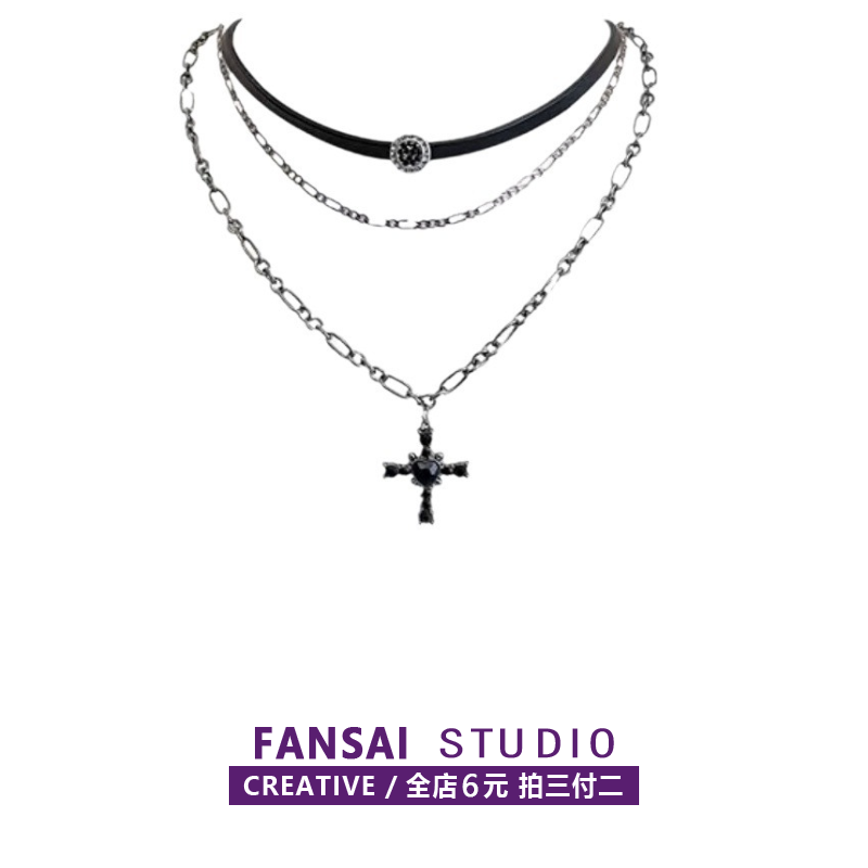复古哥特风Vintage十字架吊坠项链重工甜酷风小众设计高级感项链