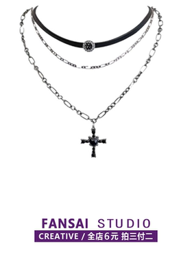 复古哥特风Vintage十字架吊坠项链重工甜酷风小众设计高级感项链