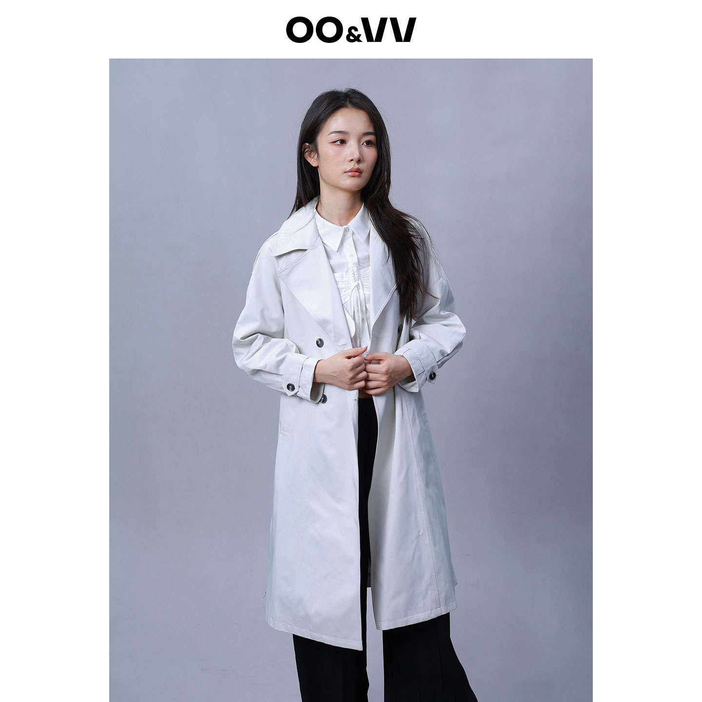 oo&vv2025秋新款韩版时尚百搭显瘦中长款风衣女宽松休闲外套上衣