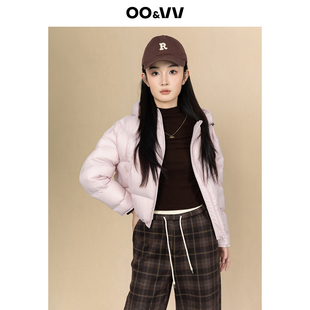oo&vv泡芙甜美连帽短款粉色羽绒服女冬面包服小个子加厚保暖外套