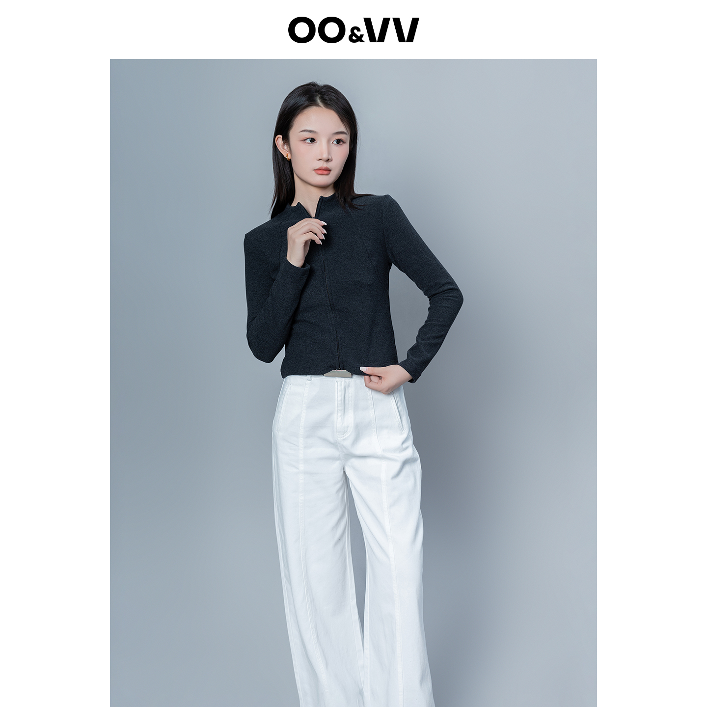 oo&vv2025秋新款时尚百搭圆领长袖针织开衫女宽松显瘦卫衣外套