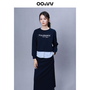 oo&vv休闲运动风卫衣套装裙女2025秋新款长袖拼接上衣半身裙2件套