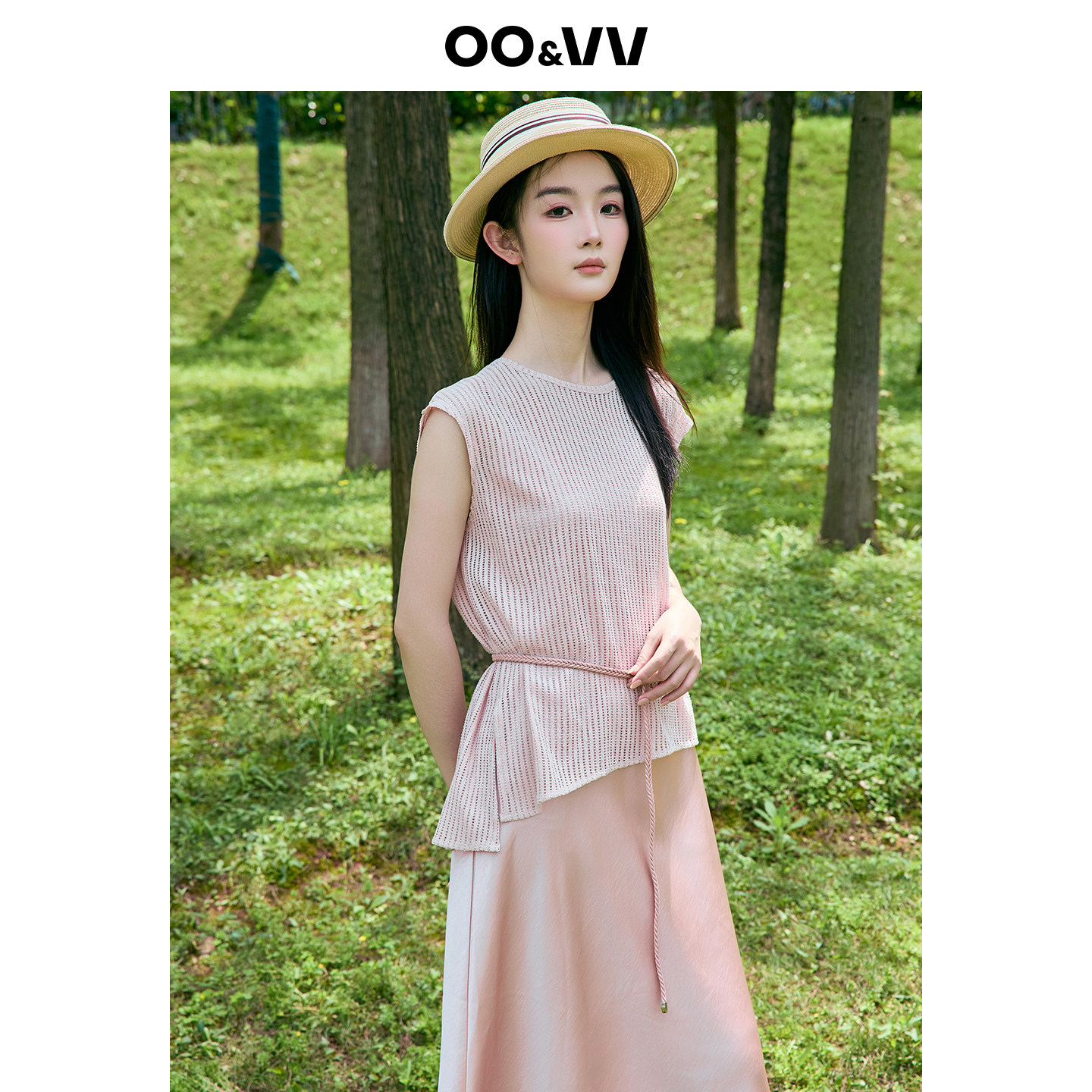 oo&vv轻熟风无袖镂空针织衫+吊带连衣裙女2026夏极简收腰两件套新