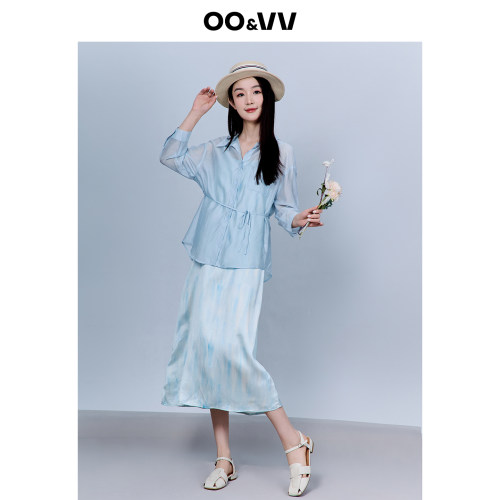 oo&vv慵懒风系带收腰衬衫+吊带连衣裙套装女2026夏天丝休闲套装裙