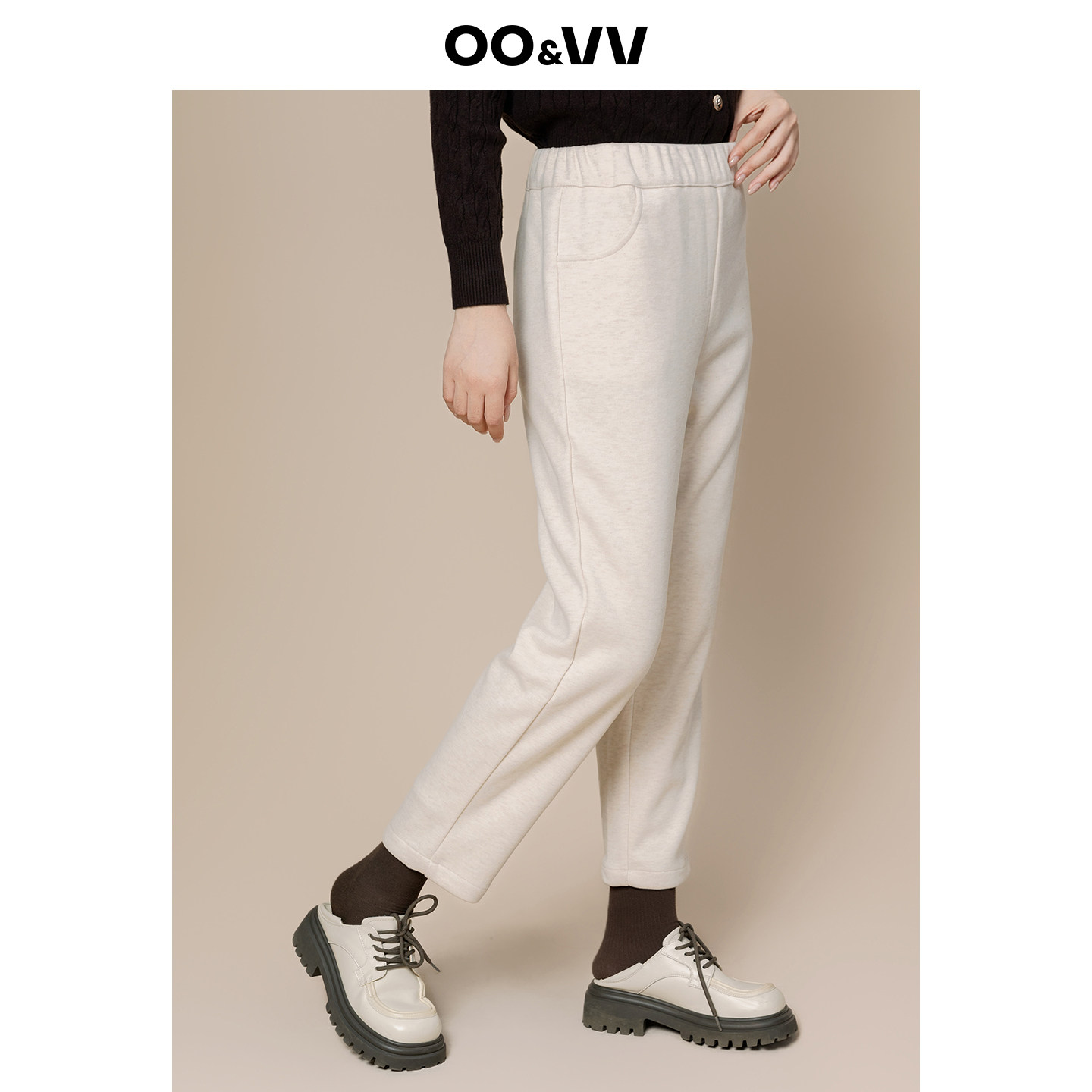 oo&vv舒适保暖厚款条绒九分裤女25秋冬新款时尚简约羊毛呢休闲裤