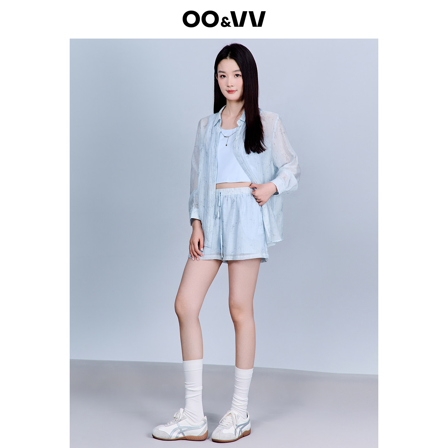 oo&vv慵懒风天丝防晒衬衫套装女2026夏休闲短裤背心松弛感三件套