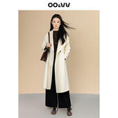 oo&vv轻熟优雅风翻领双面呢大衣女26冬长款 天丝宽松羊毛呢外套新