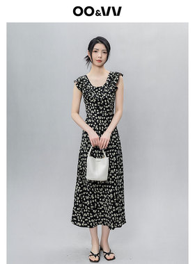 oo&vv碎花无袖连衣裙女2025夏新款甜美淑女修身荷叶边裙子新显高