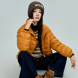 oo&vv时尚立领短款羽绒服女2026加厚鸭绒服橙色保暖外套上衣新