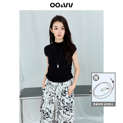 oo&vv韩味气质圆领短袖T恤女2026夏黑色修身显瘦减龄优雅风上衣新