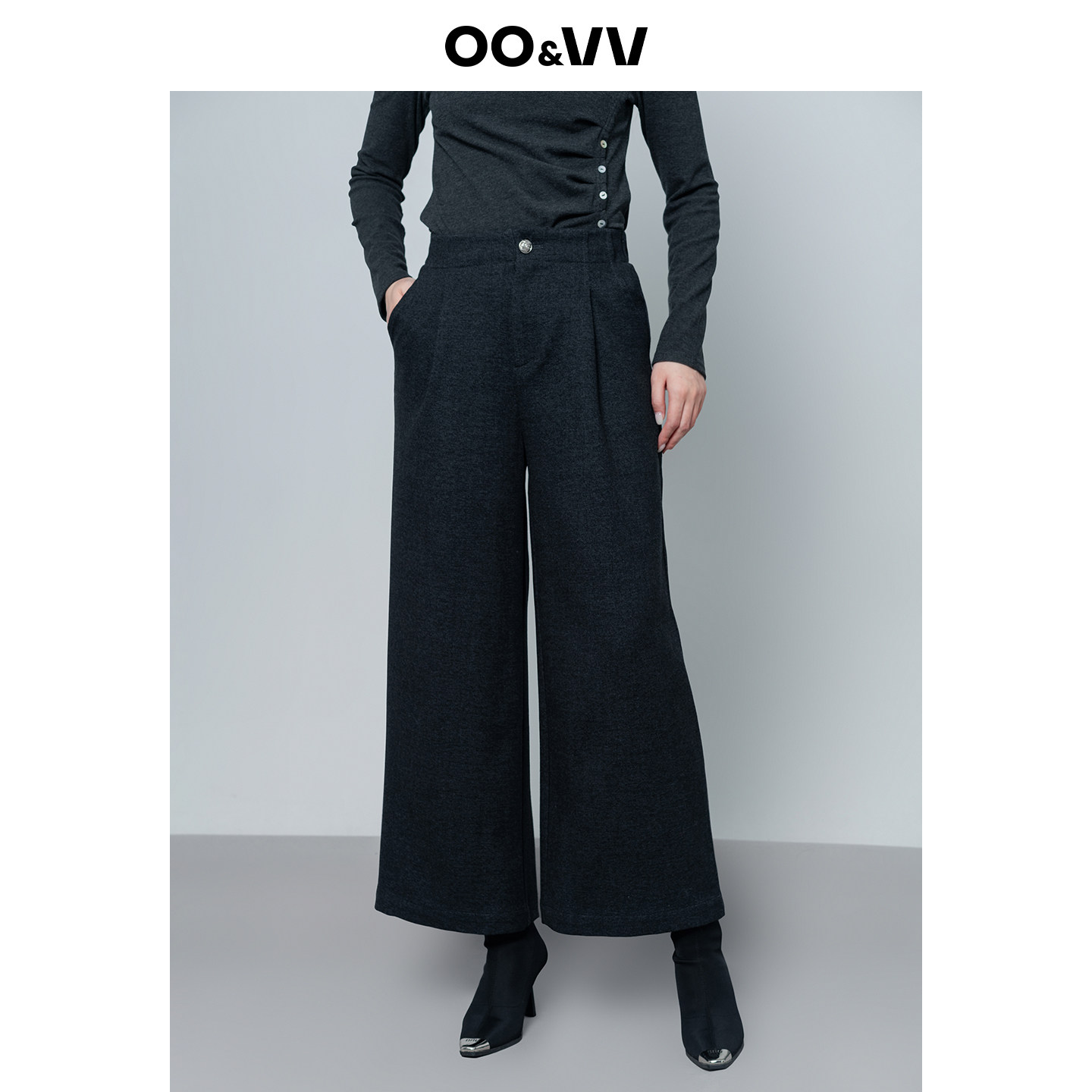 oo&vv一粒扣简约通勤高腰毛呢阔腿裤女25宽松加厚卫裤喇叭长裤子,女装/女士精品,休闲裤,淘宝优惠券,粉丝福利购,淘宝优惠卷